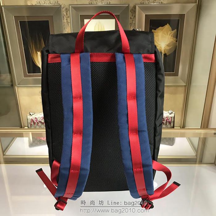 GUCCI 古馳男包 新款 450982 高科技帆布 古馳雙肩背包 黑色 GUCCI男背包